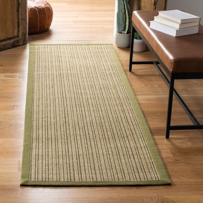 SAFAVIEH Natural Fiber Collection Runner Rug - 2'6" x 8', Green & Green, Border Stripe Sisal Design, Easy Care, Ideal for High Traffic Areas in Living Room, Bedroom (NF442A)