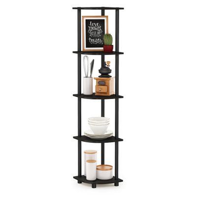 Furinno TURN-N-TUBE Corner Shelf, 5-Tier Corner Bookshelf, Open Storage Shelves, for Organization and Storage, Living Room, Home Office, Garage, Bedroom, Espresso