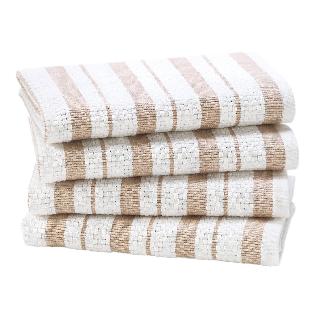 COTTON CRAFT Oversized Kitchen Towels - 4 Pack 100% Cotton Basketweave Tea Dish Towels - Absorbent Reusable Low Lint Quick Dry - Cooking Drying Restaurant Bar Cleaning Cloth Napkin -20x30 Linen Stripe