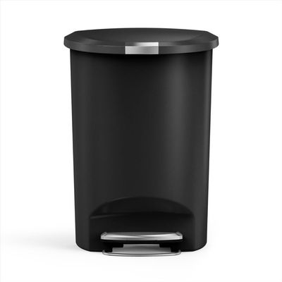 simplehuman 50 Liter / 13 Gallon Semi-Round Kitchen Step Trash Can with Secure Slide Lock, Black Plastic
