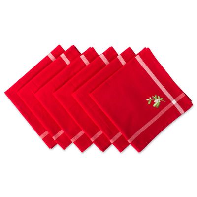 Embroidered Mistletoe 100% Cotton Oversized Napkin for Holidays, Family Gatherings, & Christmas Dinner - Set of 6 (20x20)