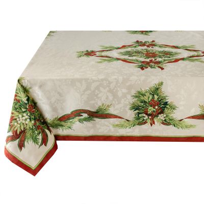 Benson Mills Christmas Ribbons Engineered Printed Fabric Table Cloth, Winter, Holiday and Christmas Tablecloth (60" X 104" Rectangular, Xmas Ribbons)