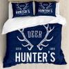 Ambesonne Hunting Duvet Cover Set, Deer Hunter's Club Logo Design Antlers Retro Typography Shabby Style, Decorative 3 Piece Bedding Set with 2 Pillow Shams, Queen Size, Blue Ivory view 1