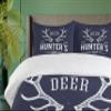 Ambesonne Hunting Duvet Cover Set, Deer Hunter's Club Logo Design Antlers Retro Typography Shabby Style, Decorative 3 Piece Bedding Set with 2 Pillow Shams, Queen Size, Blue Ivory view 3