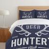 Ambesonne Hunting Duvet Cover Set, Deer Hunter's Club Logo Design Antlers Retro Typography Shabby Style, Decorative 3 Piece Bedding Set with 2 Pillow Shams, Queen Size, Blue Ivory view 4