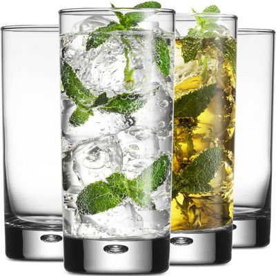 Home Essentials & Beyond Highball Glasses set of 4, 17 oz Drinking Glasses, Red Series Heavy Bubble Base