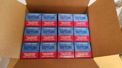 Authentic Tattler E-Z Seal Reusable Canning Lids WIDE Mouth 12 Dozen (144 Lids & Rubber Rings) Plastic Lid/Rubber Ring - MADE IN THE USA!