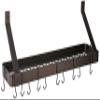 Wall-Mount Bookshelf Pot Rack with Grid & 12 Hooks view 1