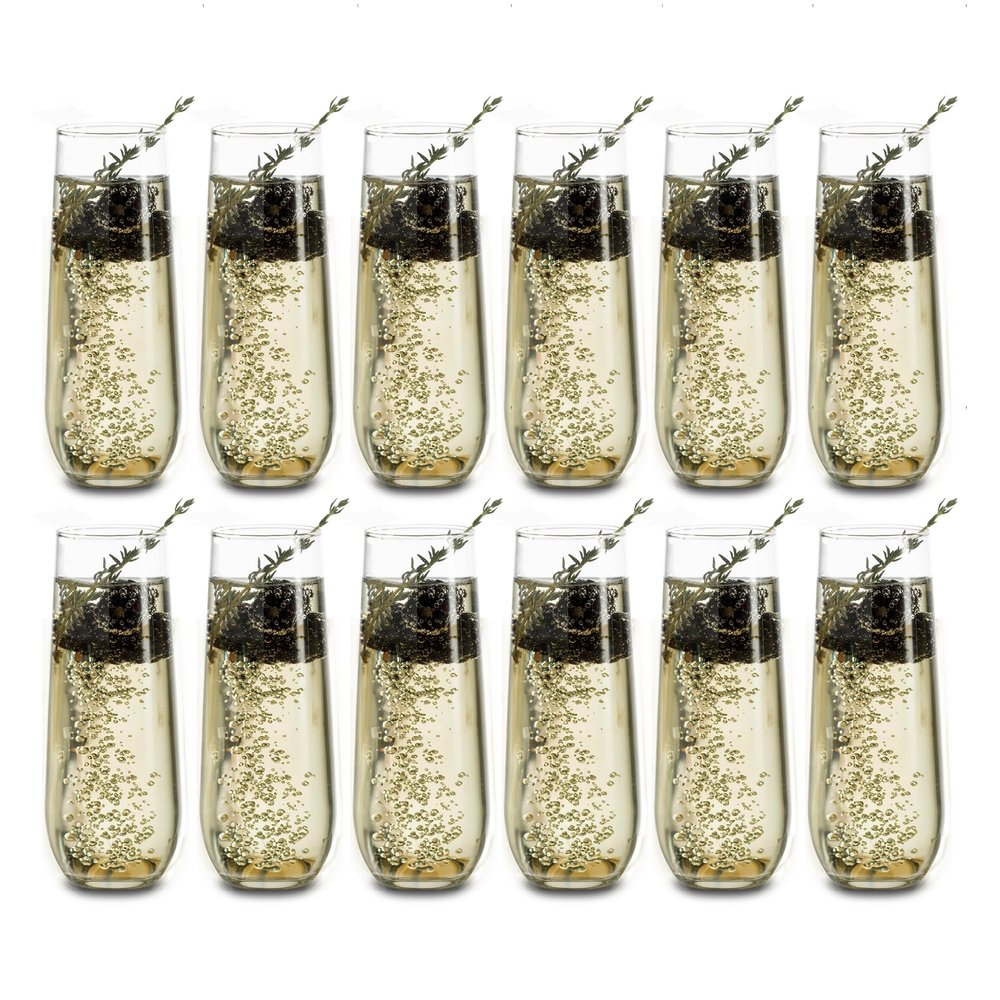 Libbey Stemless Champagne Flute Glasses, 8.5-ounce, Set of 12