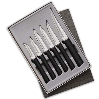 RADA Cutlery 6-Piece All-Star Paring Knife Gift Set (G252), Stainless Steel Hollow Ground Blades, Made in USA, Black Handles