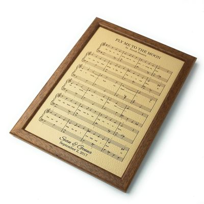 3rd wedding anniversary gift,Leather engraving, music notes sheet engraved on real leather, leather picture, custom engraving