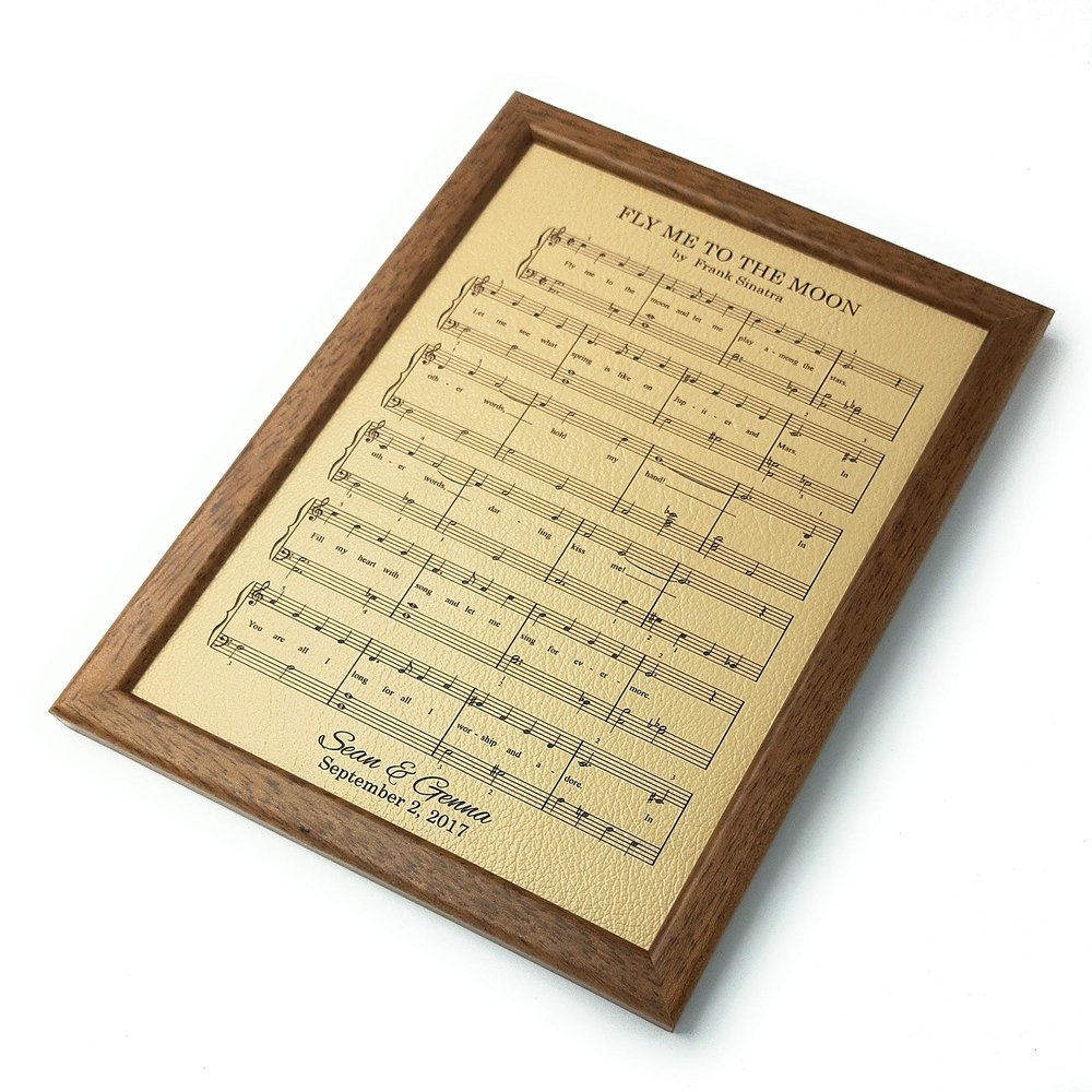 3rd wedding anniversary gift,Leather engraving, music notes sheet engraved on real leather, leather picture, custom engraving