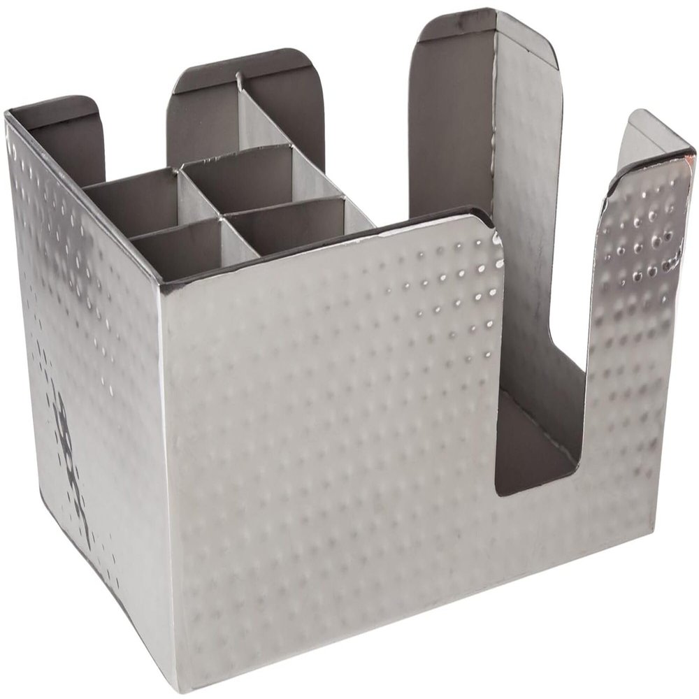 American Metalcraft HMBAR8 Hammered Stainless Steel Bar Caddy with 6 Compartments, Silver