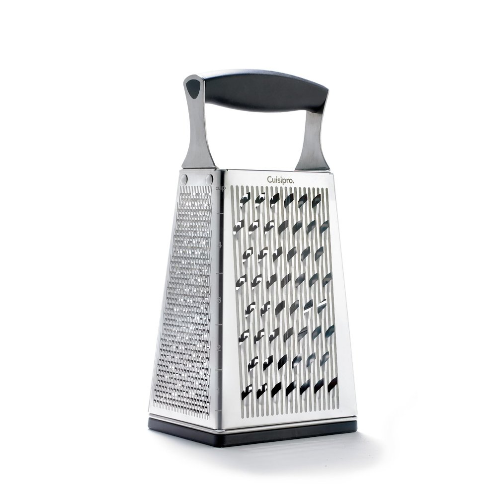 Cuisipro Stainless Steel Cheese Grater with Handle, 4 Sided Box Grater for Kitchen, Ginger Grater Dishwasher Safe, Fruit and Vegetables Slicer, Cheese Shredder for Potato, Chocolate, Parmesan, Ginger
