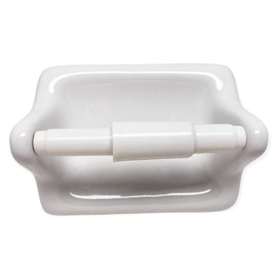 Tenedos Glazed Ceramic Bathroom Toilet Paper Holder Accessory White Wall Mount Durable Classic Design Not for Flat Surface Installation
