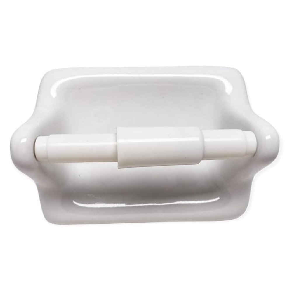 Tenedos Glazed Ceramic Bathroom Toilet Paper Holder Accessory White Wall Mount Durable Classic Design Not for Flat Surface Installation