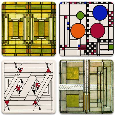 CoasterStone AS305 Absorbent Stone Coasters, Frank Lloyd Wright, "Art Glass Designs", Multi-Colored