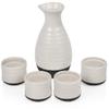 True Fervor Ceramic Sake Set Includes Four 3.5 oz Small Cups & One 8 oz Carafe for Gin, Japanese Tea, Herbal Teas, Drinkware, Home Bar, 5-Piece, White view 1
