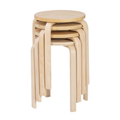 Linon Jenna Natural Round 17" Stacking Stool Set of 4 (1771NAT-04-AS-U)