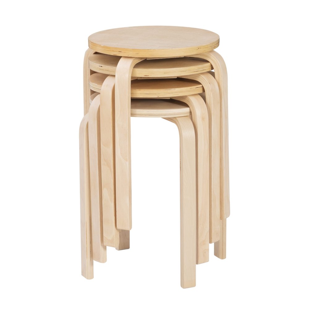 Linon Jenna Natural Round 17" Stacking Stool Set of 4 (1771NAT-04-AS-U)