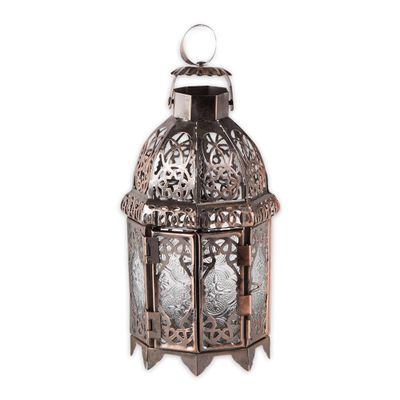 Accent Plus Christmas Decorations Indoor Lantern Decorative Outdoor Christmas Decorations Candle Lantern Moroccan Candle Holders Metal Hanging Lantern, Copper Colored 4 X 4 X 9.5 Inches