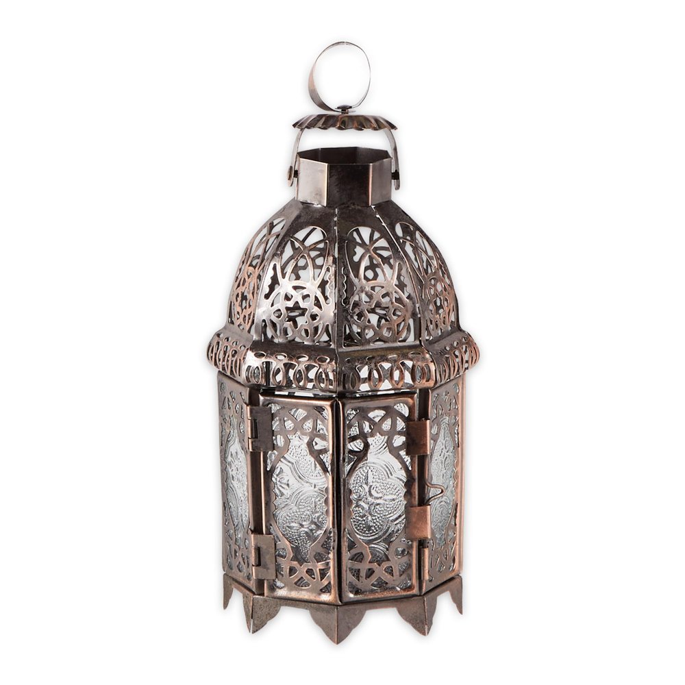 Accent Plus Christmas Decorations Indoor Lantern Decorative Outdoor Christmas Decorations Candle Lantern Moroccan Candle Holders Metal Hanging Lantern, Copper Colored 4 X 4 X 9.5 Inches