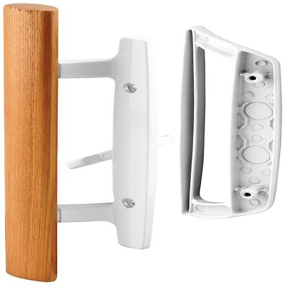 Prime-Line C 1204 Sliding Glass Door Handle Set  Replace Old or Damaged Door Handles Quickly and Easily  White Diecast, Mortise/Hook Style, Fits 3-15/16 In. Hole Spacing (1 Set)