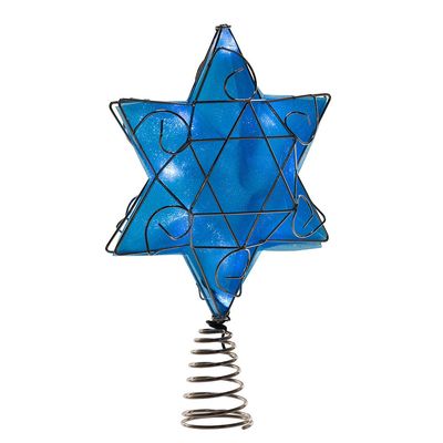 Kurt Adler Ul 10 Light LED Silver and Blue Hanukkah Star Shimmer Treetop