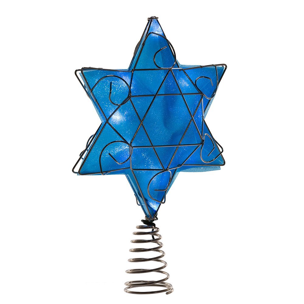 Kurt Adler Ul 10 Light LED Silver and Blue Hanukkah Star Shimmer Treetop