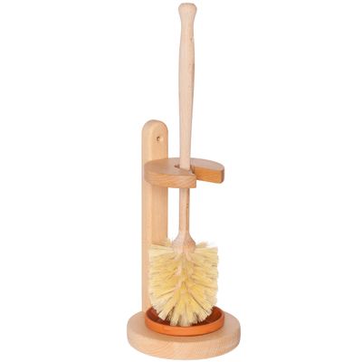 REDECKER Oiled Beechwood Toilet Brush Stand with Tampico Fiber Toilet Brush, 9-7/8 inches - Natural Bristles are Heat-Resistant and Retain Shape, Made in Germany - Wood Toilet Brush Set