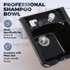 Pibbs 5350 Professional Salon Shampoo Bowl - Durable ABS Plastic with Pibbs 562 Single-Handle Faucet, Stain-Resistant, Includes Spray Hose & Installation Hardware, 19"x18.75"x9", Black, PIB-5350 view 2