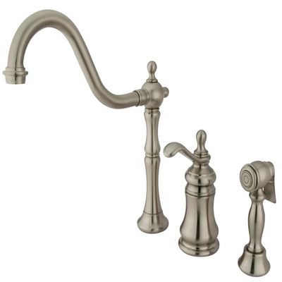 Kingston Brass KS7808TPLBS Templeton Widespread Kitchen Faucet with Brass Sprayer, Satin Nickel,8-Inch Center