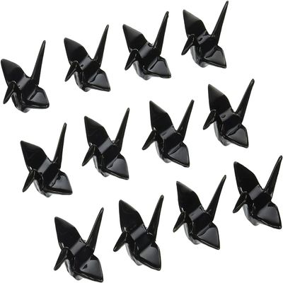 JapanBargain 4819, Porcelain Chopsticks Rest Holder Japanese Origami Crane Shape Wedding Favors for Guest, Black Color, Pack of 12