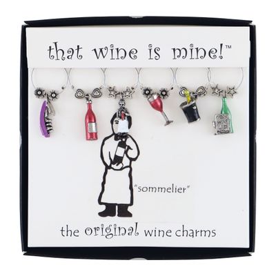 Wine Things Sommelier Wine Charms, Zinc Alloy Wine Glass Tags for Stem Glasses, Drink Markers Identifiers for Parties, Tastings, and Entertaining, Multicolor, Set of 6