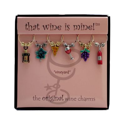 Wine Things Vineyard Wine Charms, Zinc Alloy Wine Glass Tags for Stem Glasses, Drink Markers Identifiers for Parties, Tastings, and Entertaining, Multicolor, Set of 6