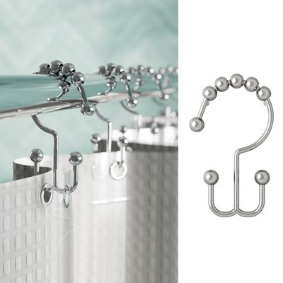 Zenna Home Shower Curtain Hooks, Chrome, Set of 12 Premium Shower Curtain and Liner Rings with Double Roller Glide and Double-Sided Design Rust Resistant