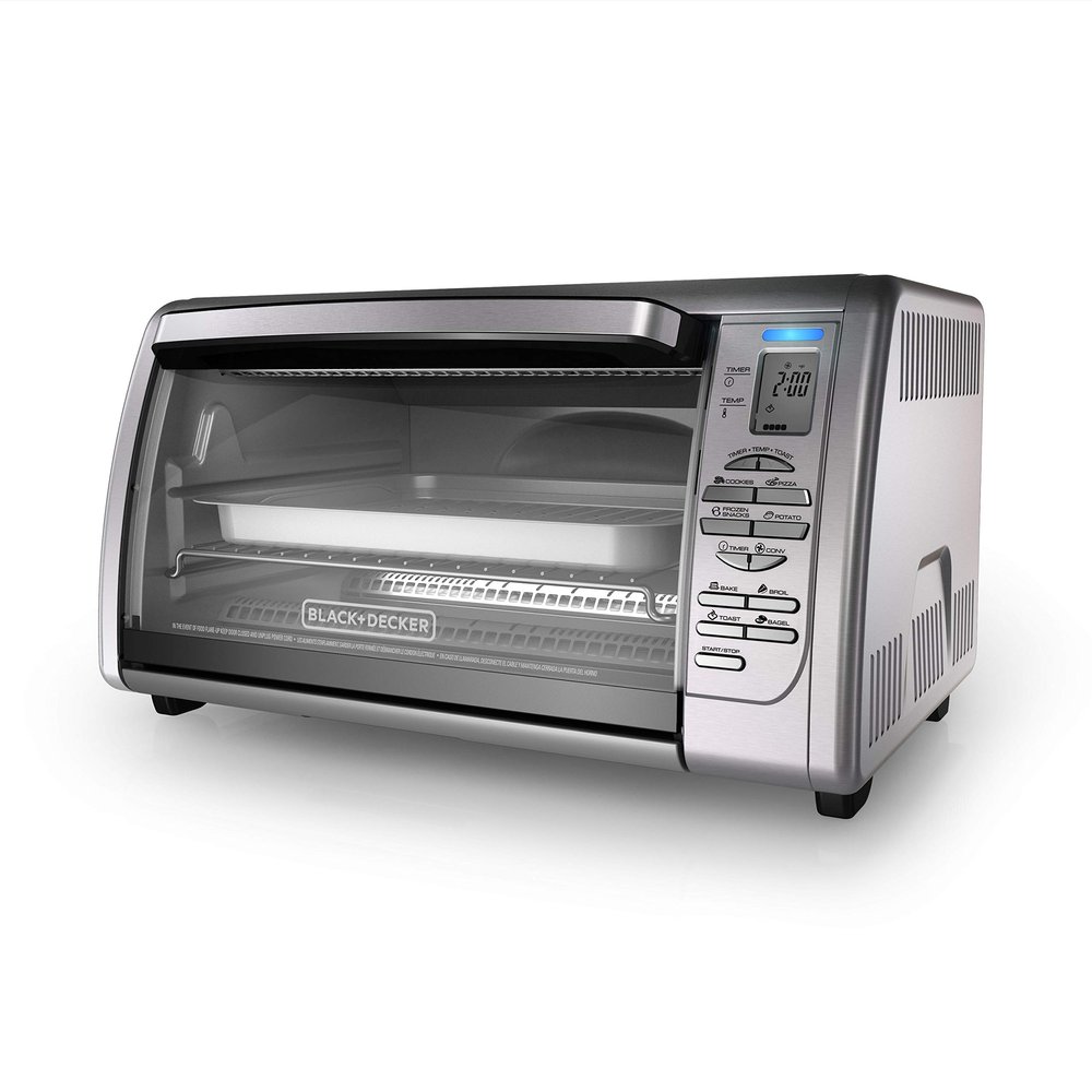Black+Decker Countertop Convection Toaster Oven, 8 One-touch Cooking Functions, Stainless Steel