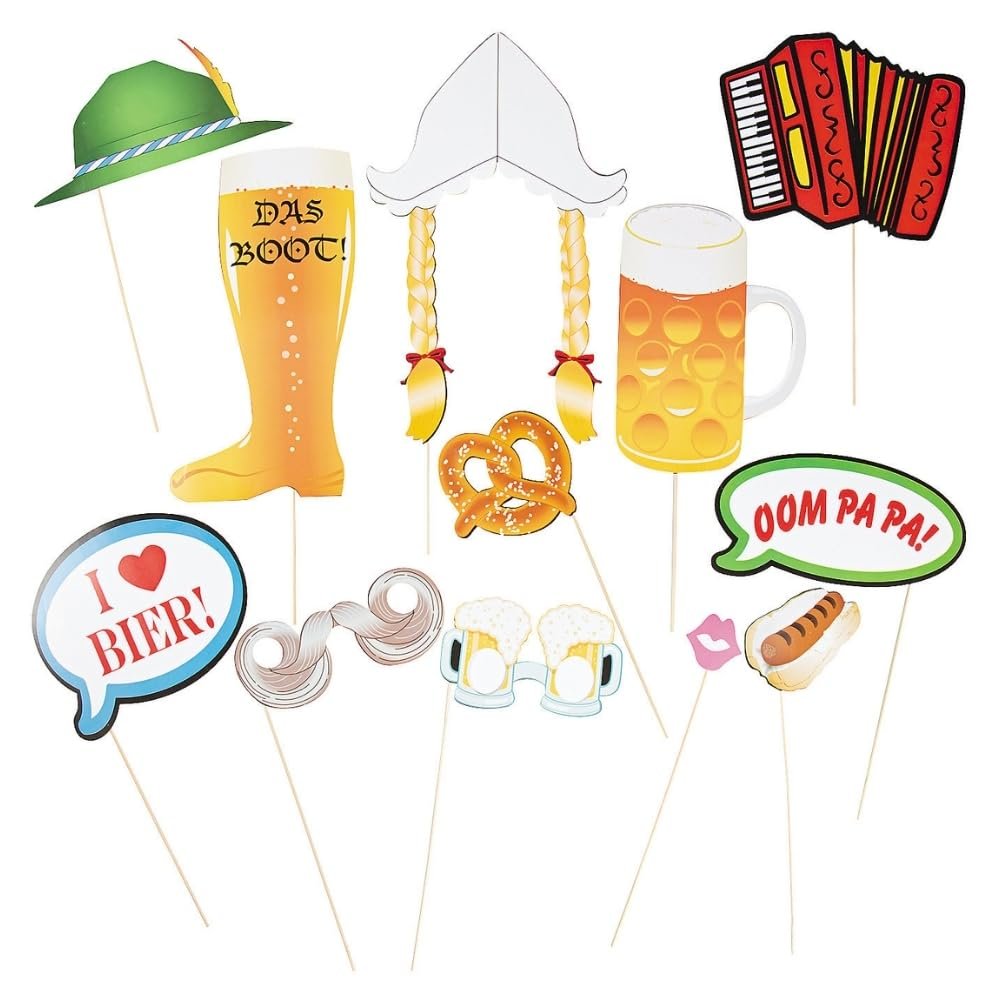 Oktoberfest Photo Stick Props - 12 Piece Set - Photo Booth Party Supplies