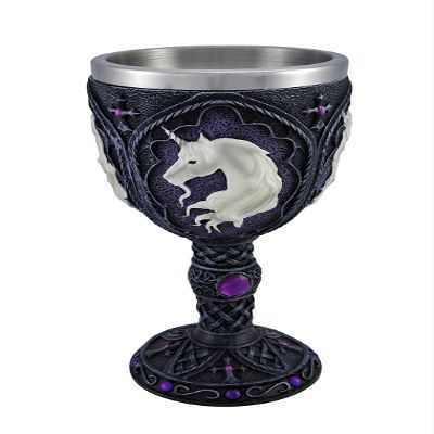 Black and Purple Celtic Goblet with White Unicorn Head