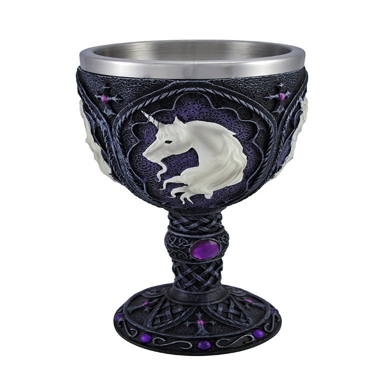 Black and Purple Celtic Goblet with White Unicorn Head