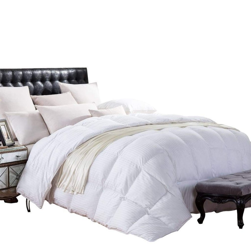 1200 Thread Count Full Size Siberian Goose Down Comforter 100% Egyptian Cotton 750FP, 50oz & 1200TC - White Stripe