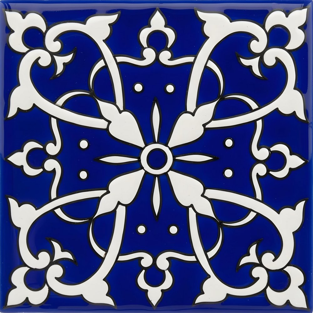 Casablanca Market MT002 Mediterranean Ceramic Azur Decorative Tile, Blue/White