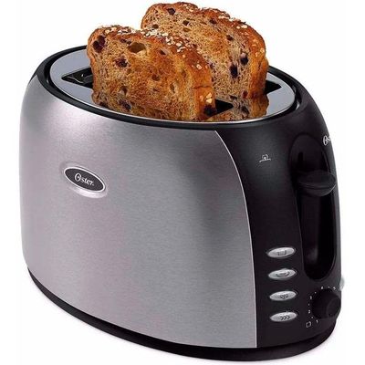 Oster 2-Slice Toaster with Extra Wide Slots, Bagel Toaster for All Bread Types, Brushed Stainless Steel
