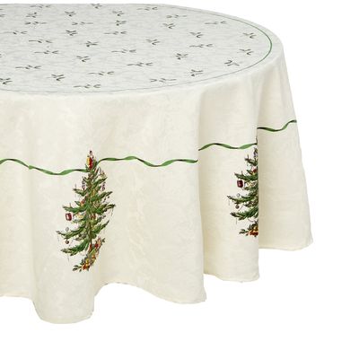 Spode - Tablecloth, Holiday Kitchen Accessories, Holiday Home Decor (Spode Christmas Tree Collection, 70" Round)