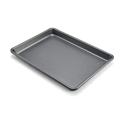 Chicago Metallic Commercial II Non-Stick Small Cookie/Baking Sheet. Perfect for making jelly rolls, cookies, pastries, one-pan meals, and more,12.25 by 8.75, Gray