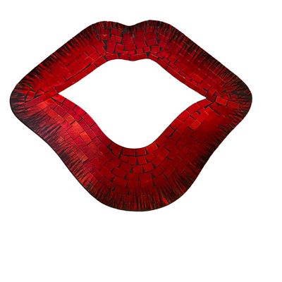 OMA Lips Mirror Wall Art Hanging Decor Kissing Red Lips Mosaic Glass Wall Sculpture - Large Size
