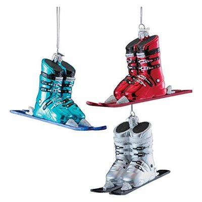 Kurt Adler Noble Gems Ski Boots with Skis Glass Ornaments, Set of 3 Assorted Colors