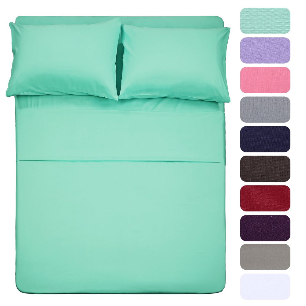 4 Piece Bed Sheet Set (Full,Mint) 1 Flat Sheet,1 Fitted Sheet and 2 Pillow Cases,Brushed Microfiber Luxury Bedding with Deep Pockets