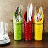 ienjoyware Kitchen Utensil Holder Set (4 Pieces) - 3 Ceramic Crocks & 1 Portable Wire Caddy - Multi-Color view 2