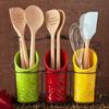 ienjoyware Kitchen Utensil Holder Set (4 Pieces) - 3 Ceramic Crocks & 1 Portable Wire Caddy - Multi-Color view 3